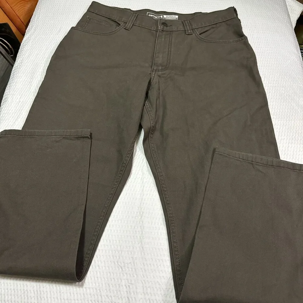 Carhartt Mens 32x32 Brown Work Pants Relaxed Fit Canvas Stretch Utility Durable